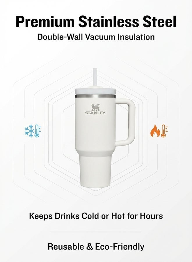 Stanley 40oz Quencher H2.0 Tumbler White – Tumbler with Straw, Stainless Steel Vacuum Insulated Mug with FlowState Lid & Straw, Reusable Bottle for Cold & Hot Drinks, Stanley Mug - Image 3